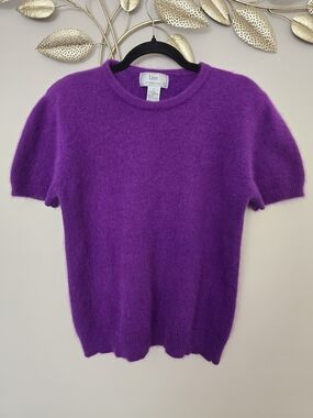 Lisa International Purple Angora Short-Sleeve Crewneck Sweater Vintage Size L